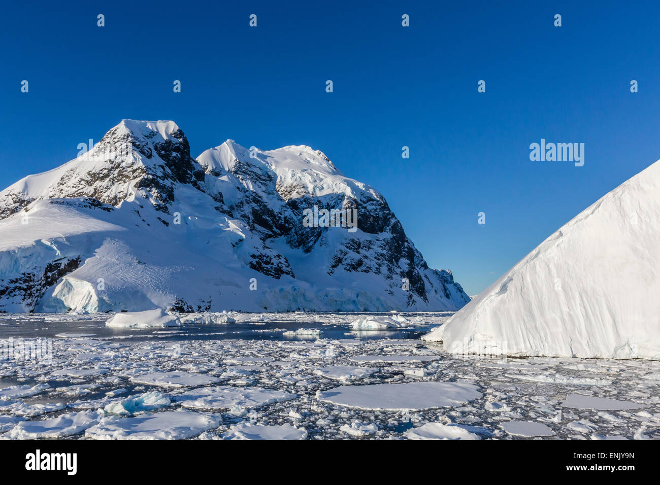 Témpanos de hielo ahogar las aguas del Canal Lemaire, La Antártica, regiones polares Foto de stock