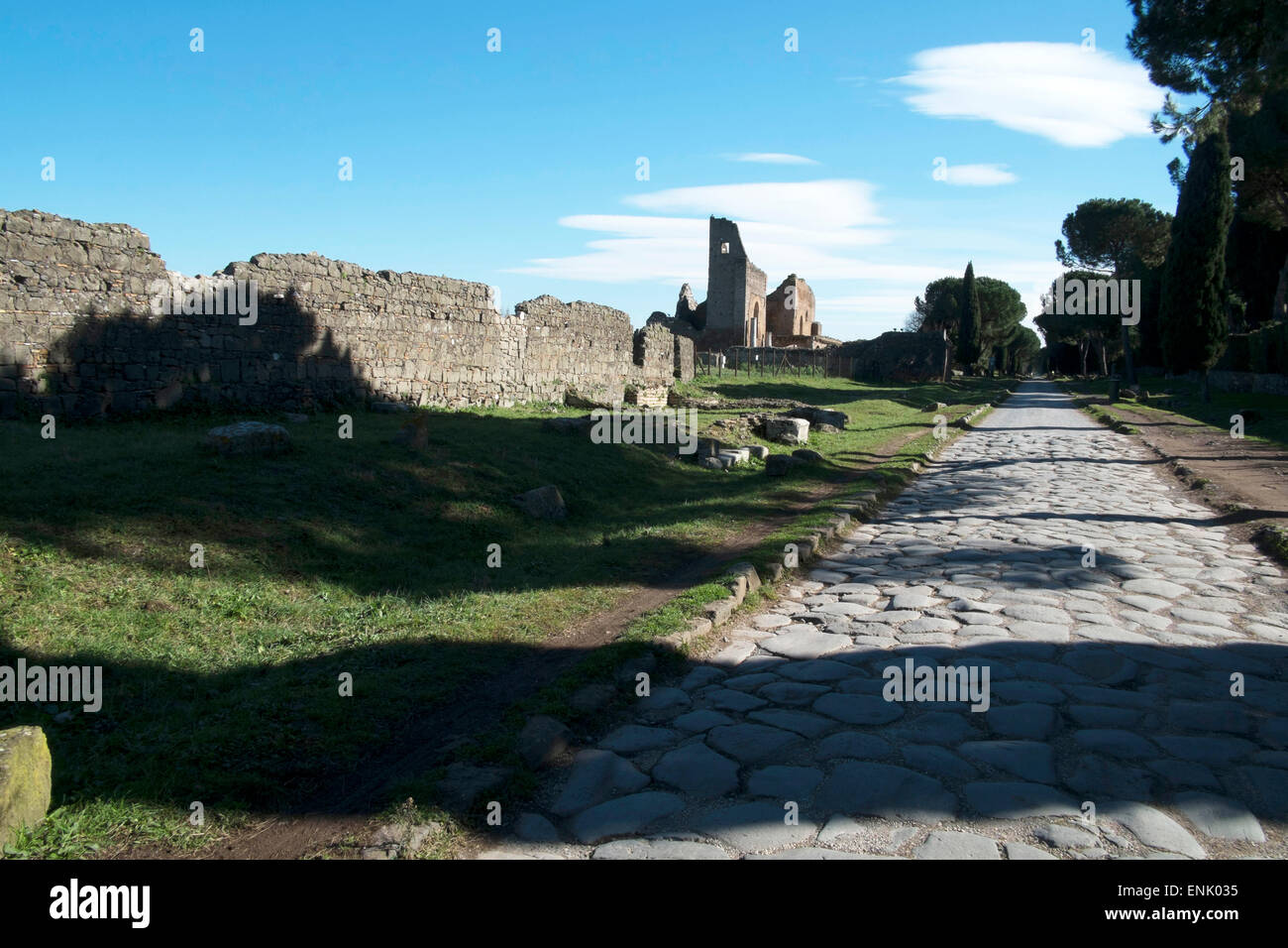 La reina de las carreteras de la antigua calzada romana era la vía Appia conectando Roma al sur de Italia, Roma, Lazio, Italia Foto de stock