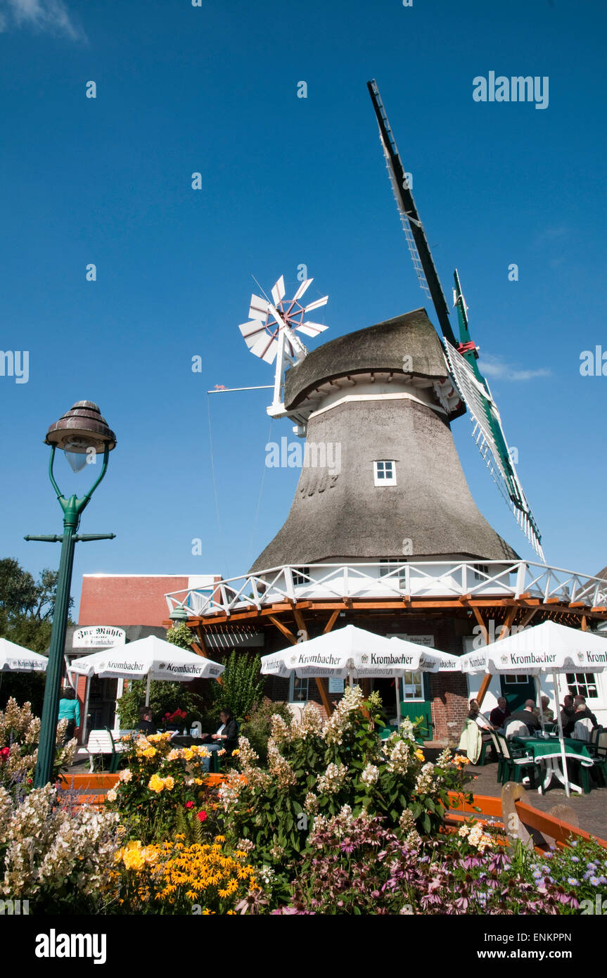 Restaurante windmill, Norderney, isla del Mar del Norte, Ostfriesland, Baja Sajonia, Alemania Foto de stock