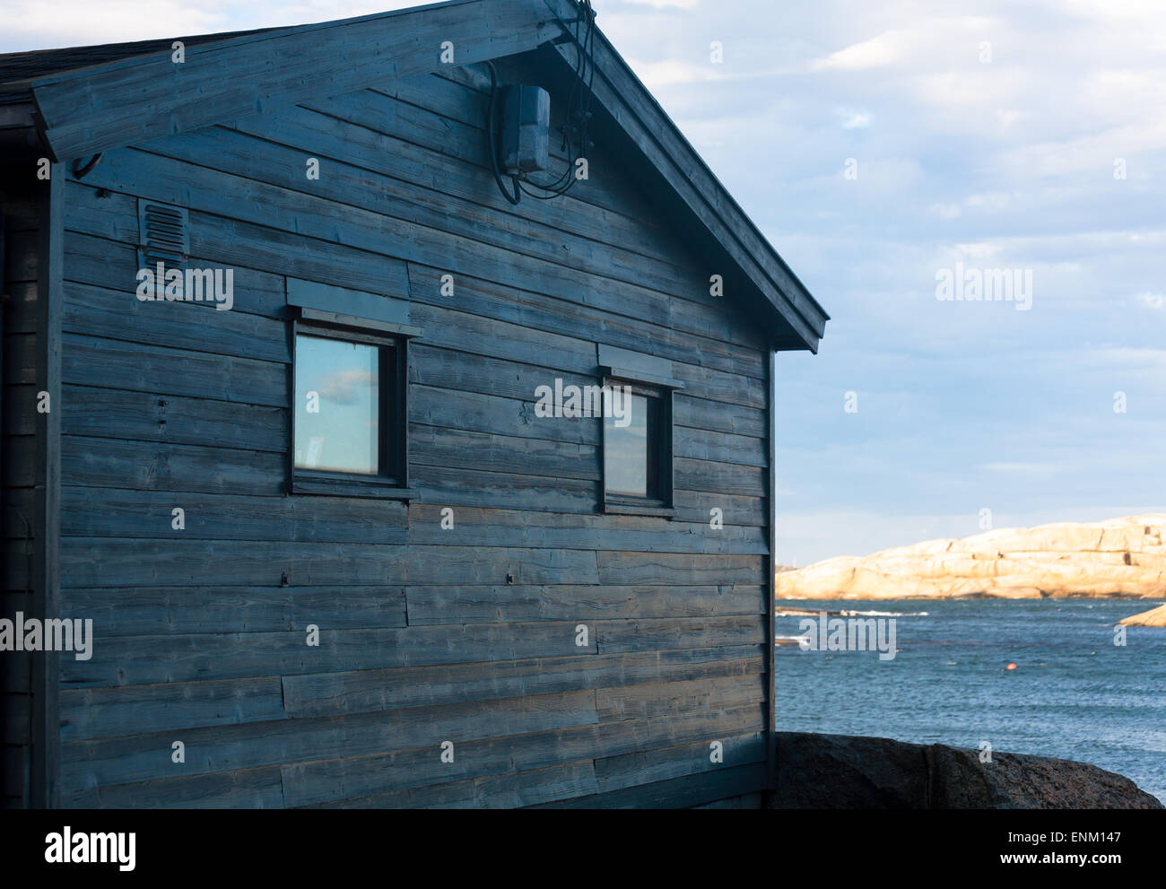 Casa, Verdens Ende, Land's End, en el sur de Noruega Foto de stock