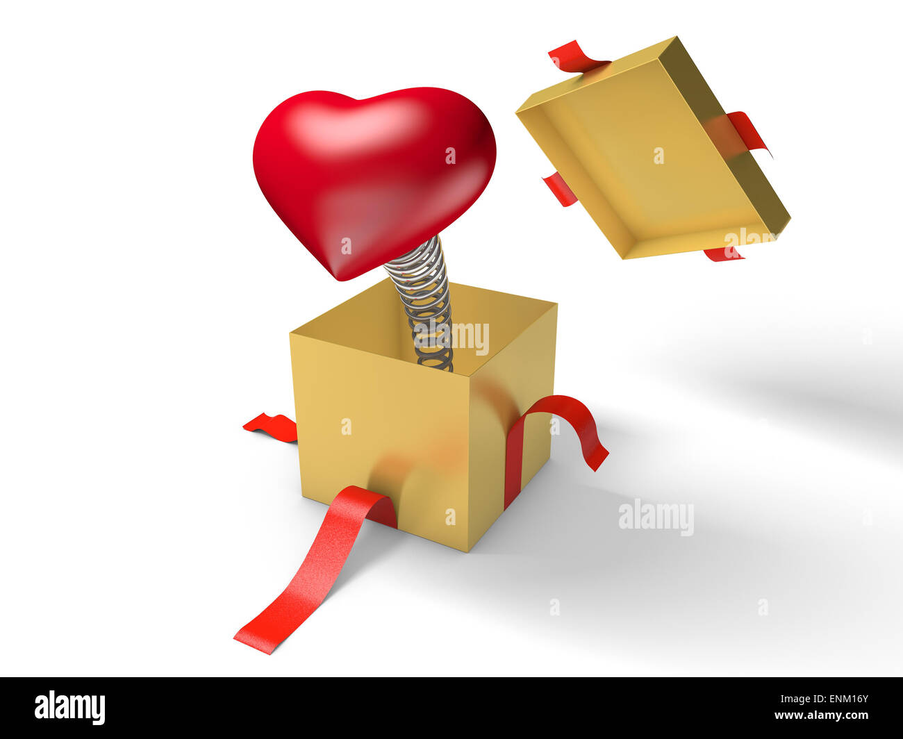 Sorpresa. El corazón salta de una caja de regalo en un muelle. Concepto 3D  Fotografía de stock - Alamy