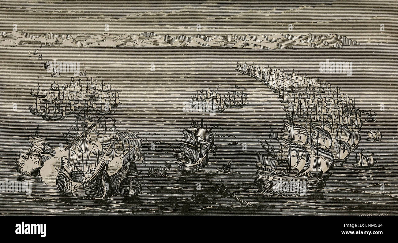 La flota inglesa tras la invencible Armada Española, 1688 Foto de stock