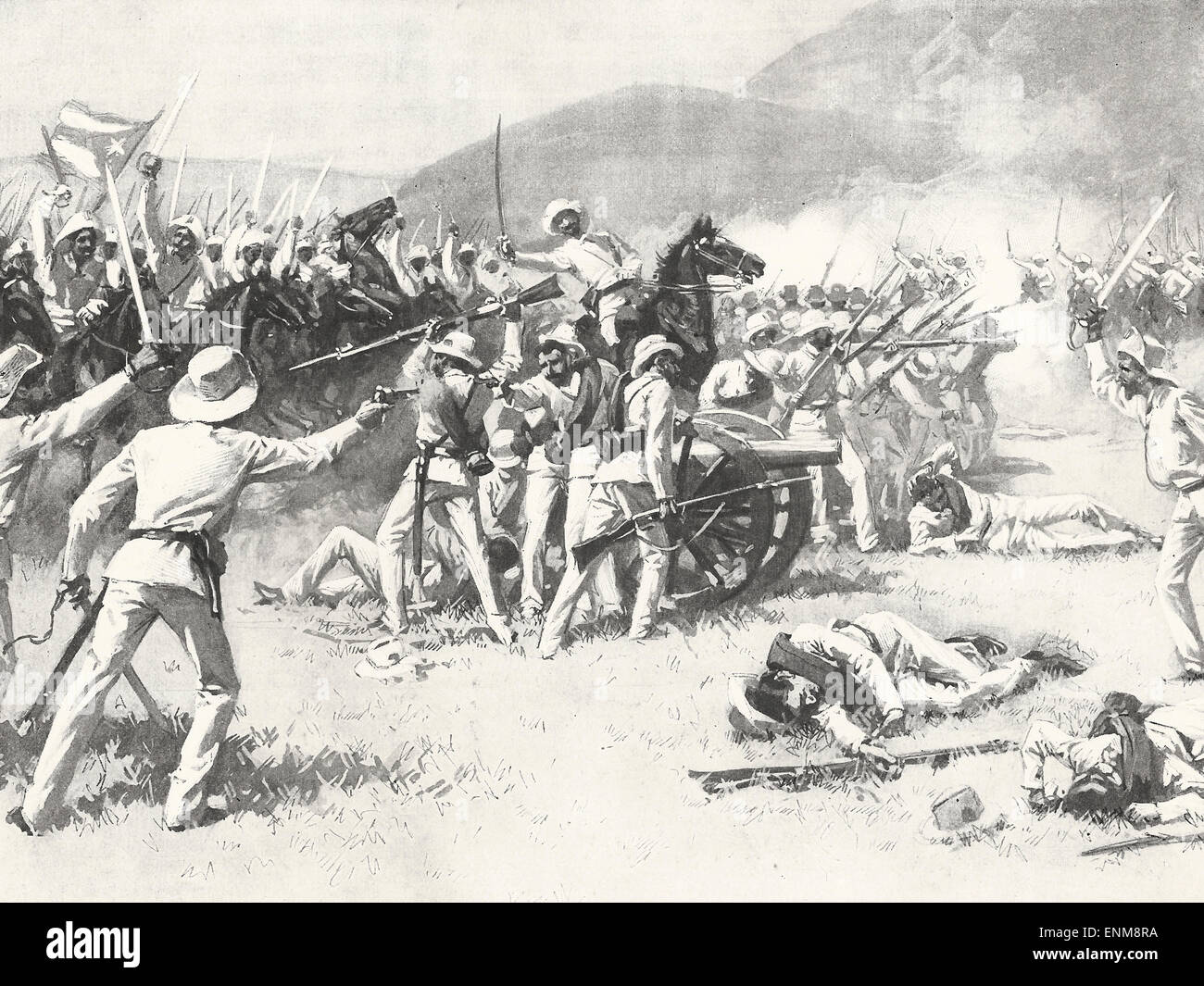 Los insurgentes capturar una pieza de artillería del Batallón Alfonso XIII en la batalla de lechuza durante la guerra por la independencia de Cuba Foto de stock