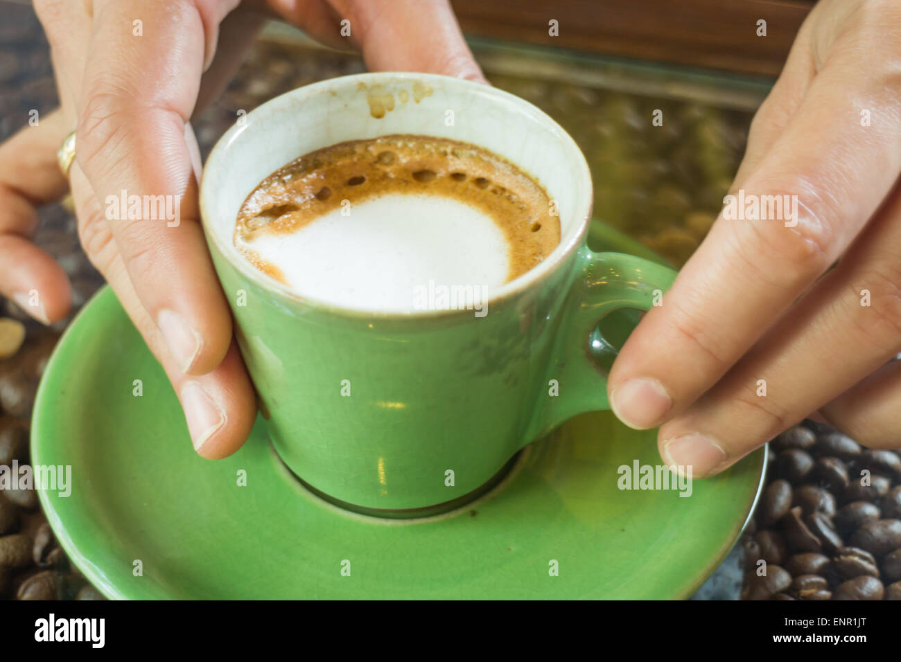 Hot Shot de espresso macchiato, Stock Photo Foto de stock