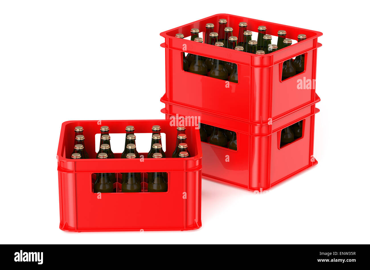 Caja roja llena con botellas de cerveza aislado sobre fondo blanco  Fotografía de stock - Alamy