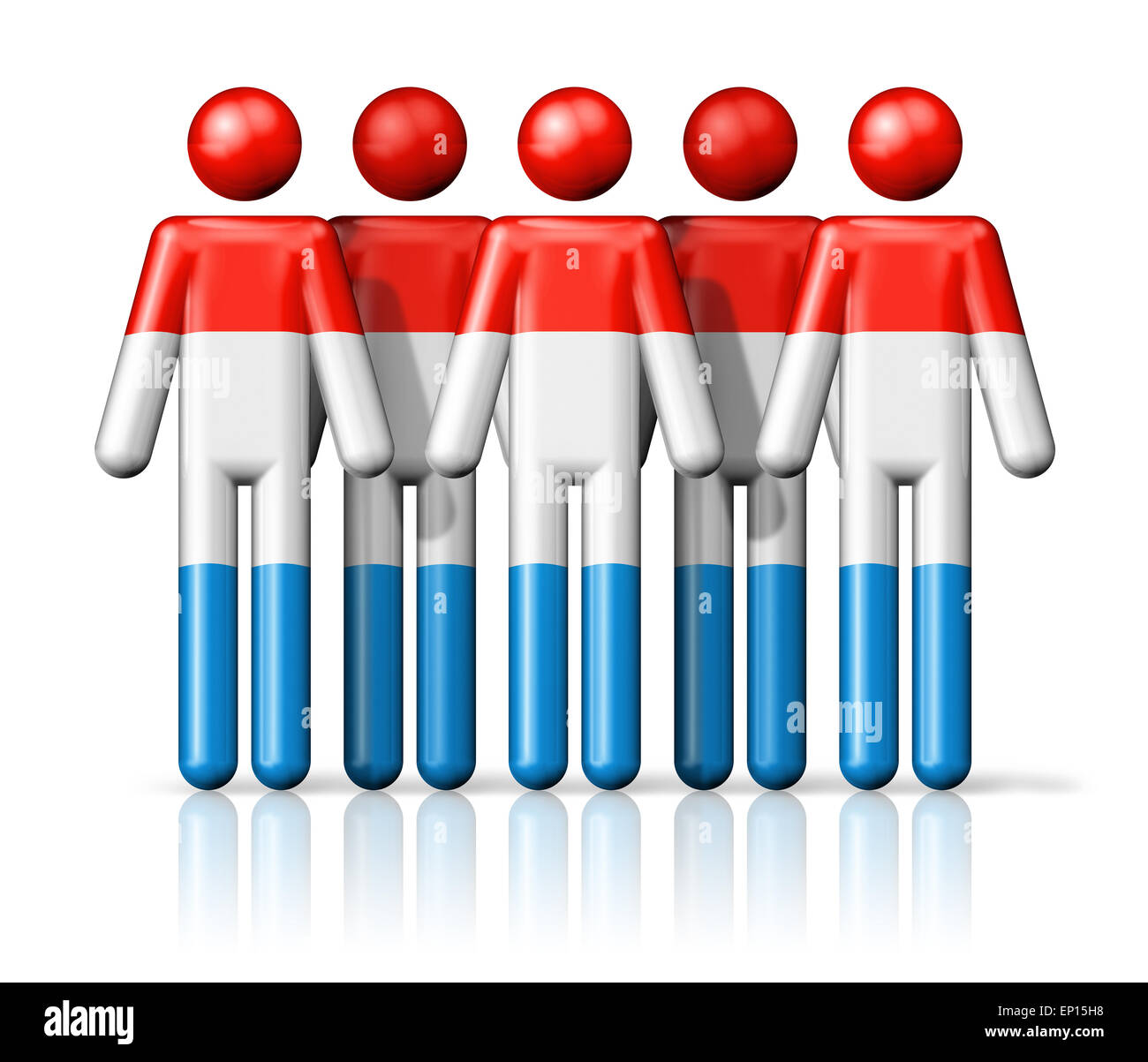 Bandera de Luxemburgo sobre stick figura - símbolo de la comunidad nacional y social iconos 3D. Foto de stock