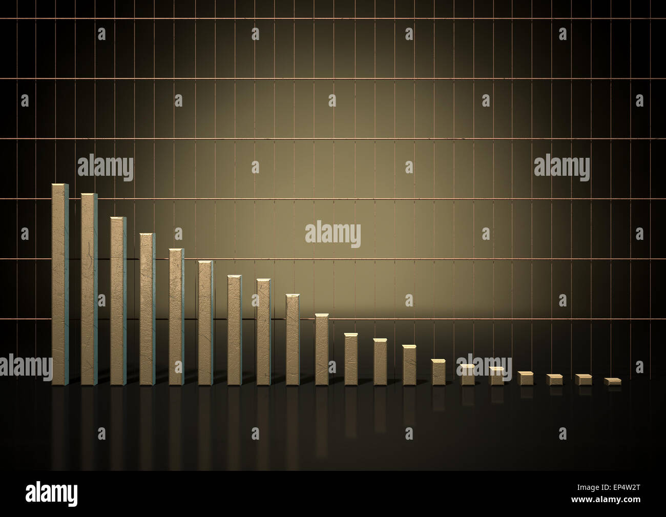 Un primer plano de un resumen gráfico de barras de oro que representa la evolución de los mercados financieros en un fondo retroiluminado drk Foto de stock