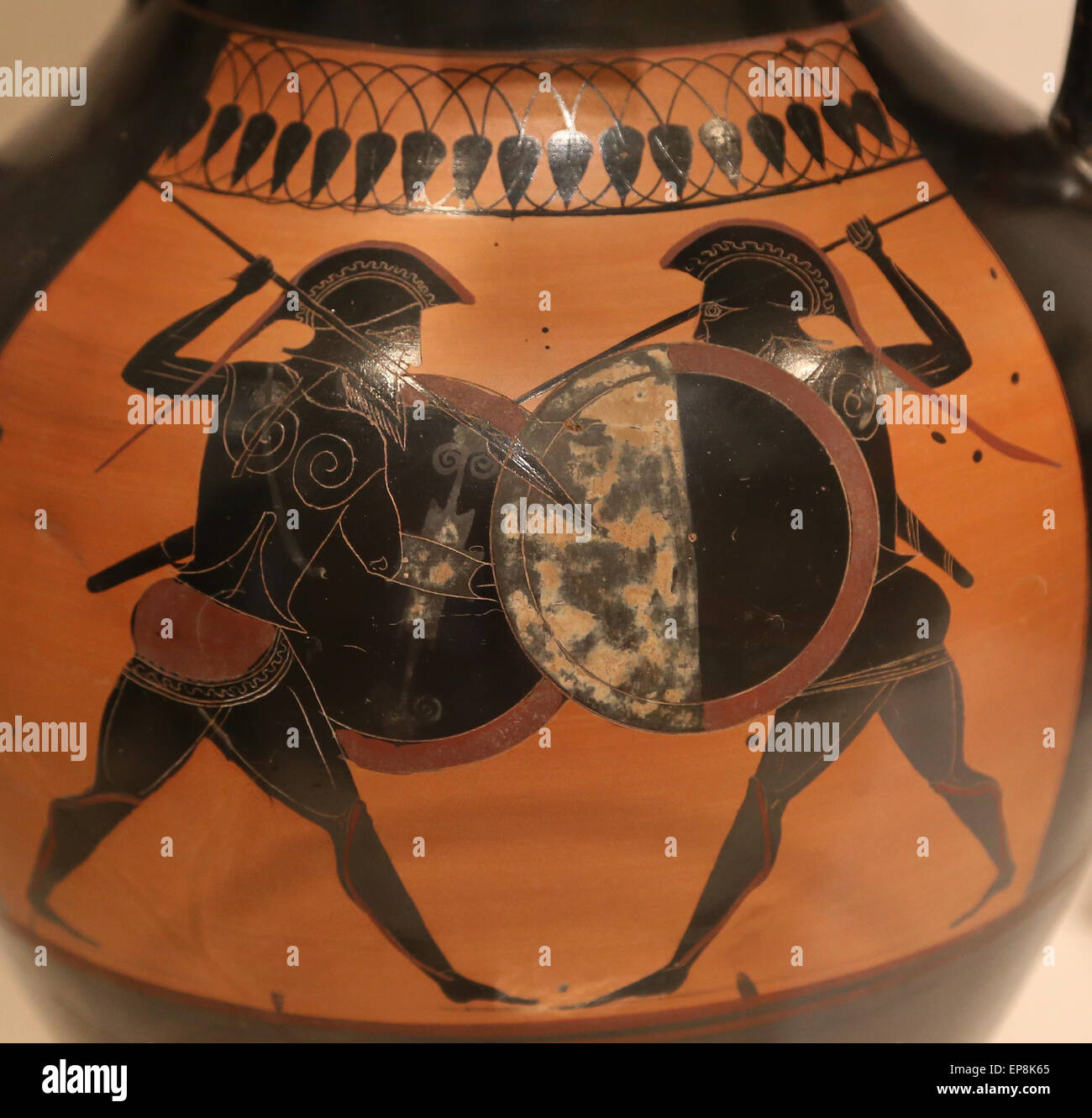 Terracota. Griego. Ático, rojo-figura. Hoplites. Los combates. 5to siglo A.C.. Museo Metropolitano de Arte de Nueva York. Ee.Uu.. Foto de stock