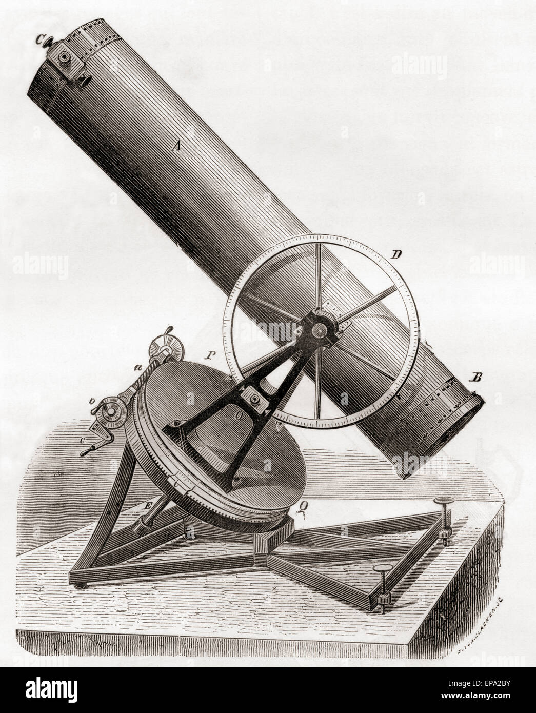 Jean Bernard Léon Foucault telescopio reflector espejo en una montura  ecuatorial. Después de un siglo xix dibujo Fotografía de stock - Alamy
