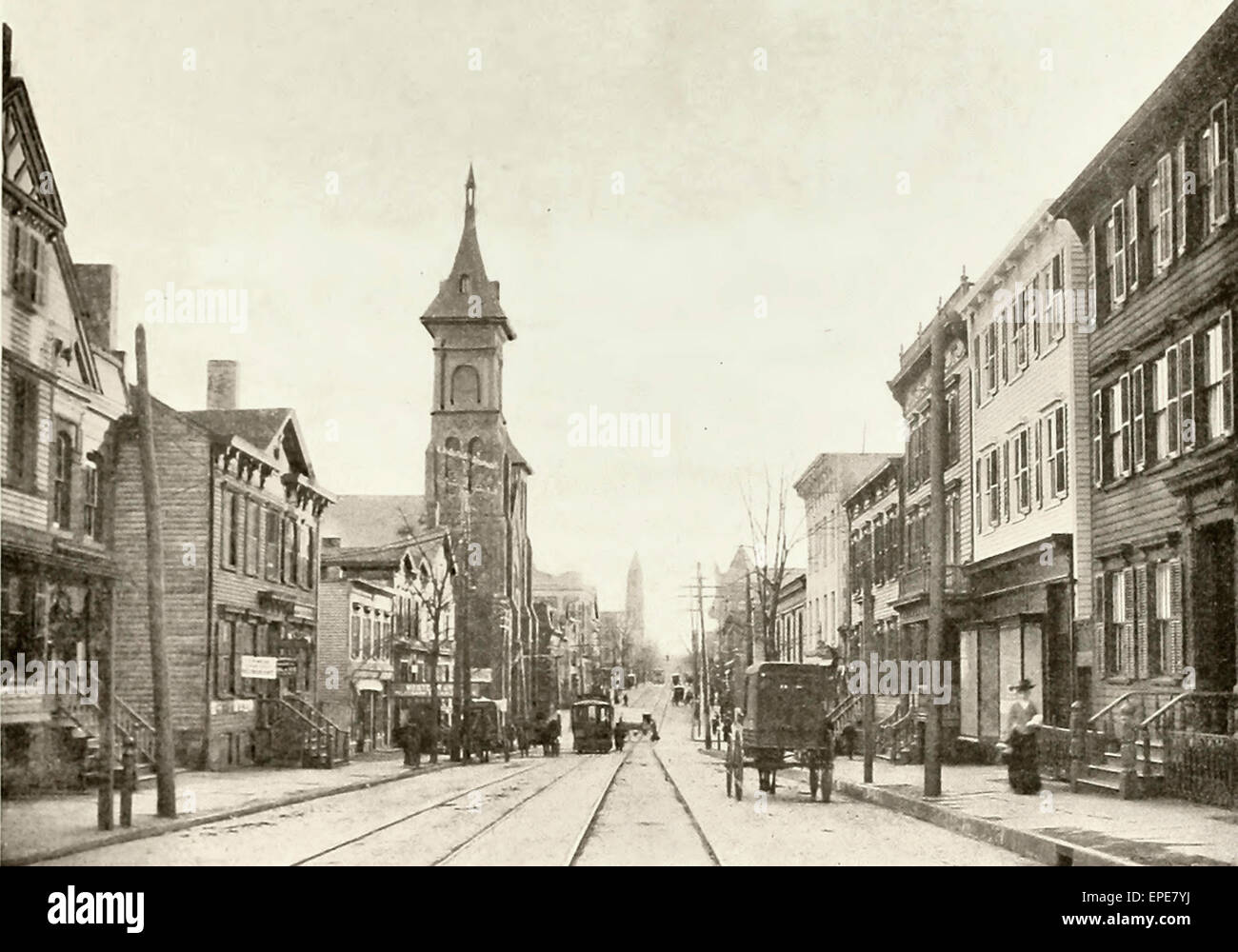 George Street - Mirando al este desde Washington Street, New Brunswick, NJ, circa 1904 Foto de stock
