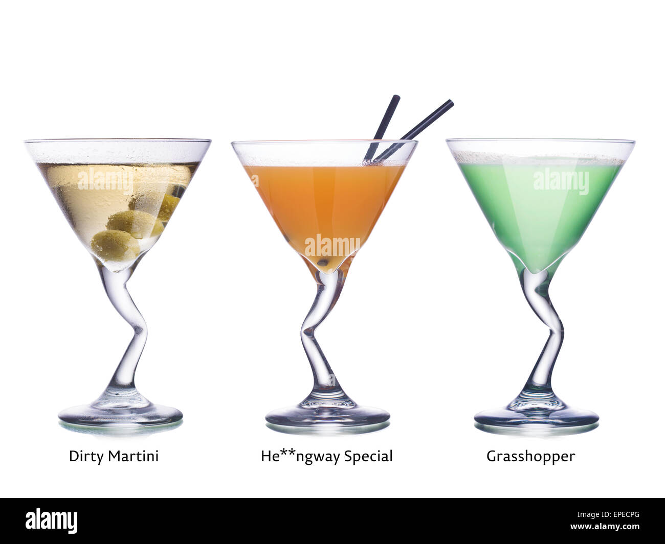 Colección de clásicos más populares cócteles alcohólicos en copas de martini. Foto de stock