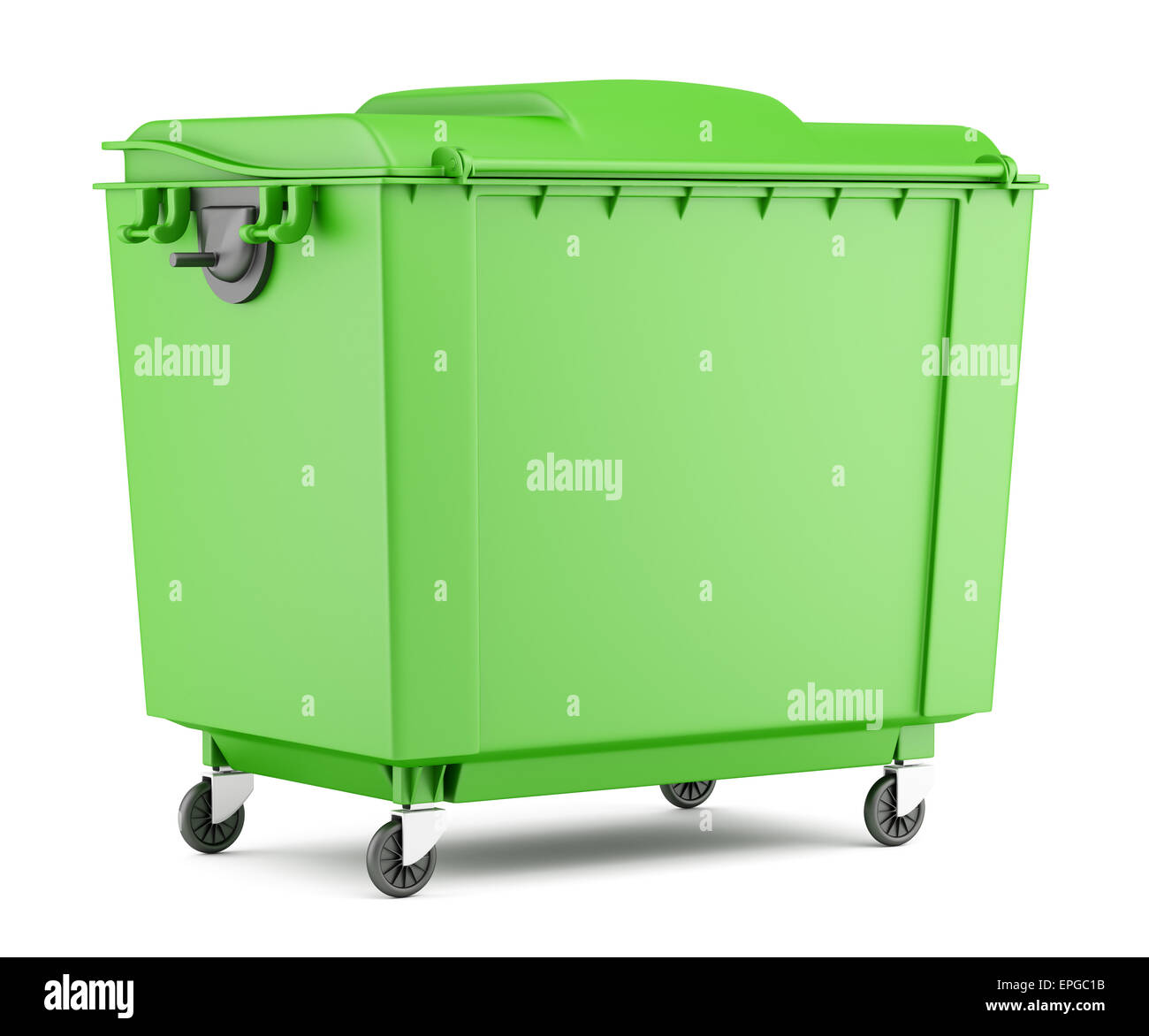 Contenedor de basura verde aislado en blanco Foto de stock