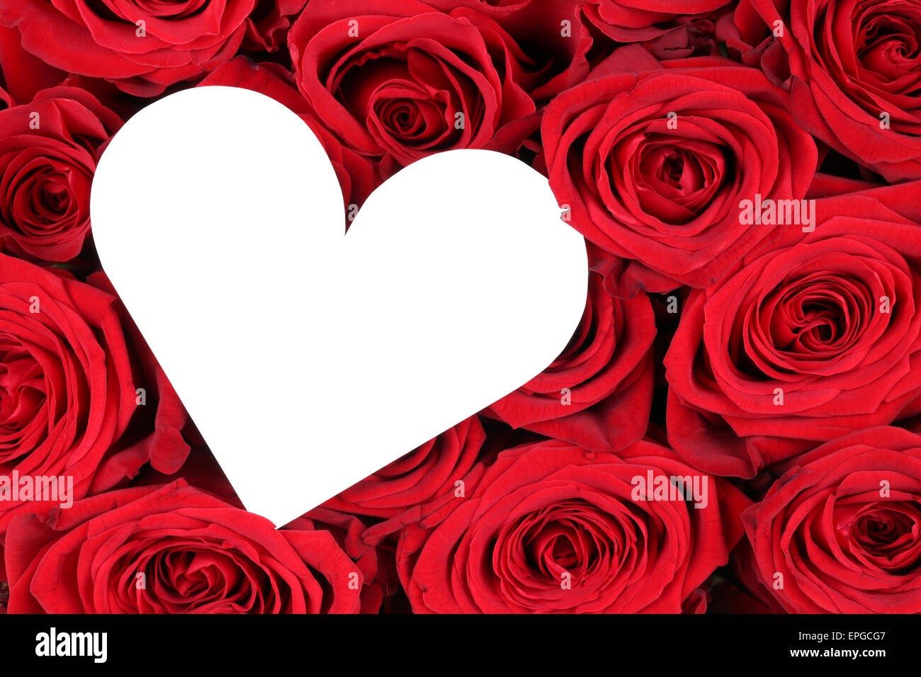 Rote Rosen mit Herz als Zeichen der liebe zum Valentinstag Foto de stock