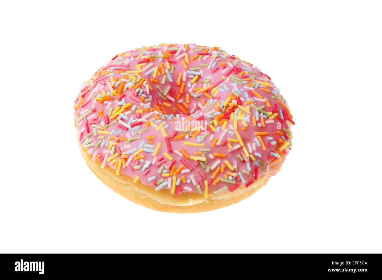 Helado de donut anillo con lloviznas aisladas contra un blanco Foto de stock