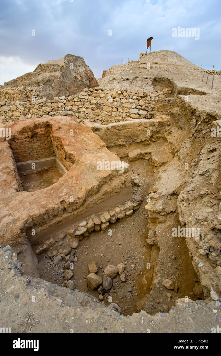 Antiguas ruinas y restos en Tell es-Sultan mejor conocido como Jericó, la ciudad más antigua en el mundo Foto de stock
