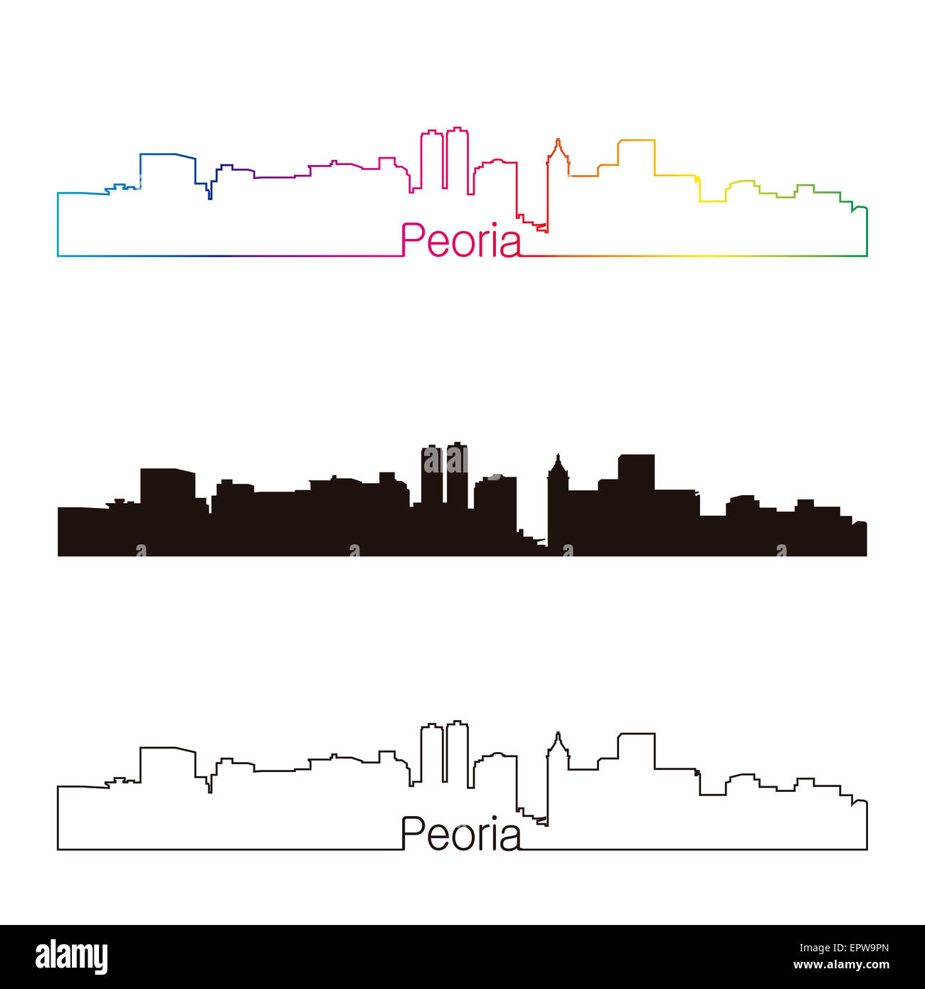 Peoria skyline estilo linear con arco iris Foto de stock