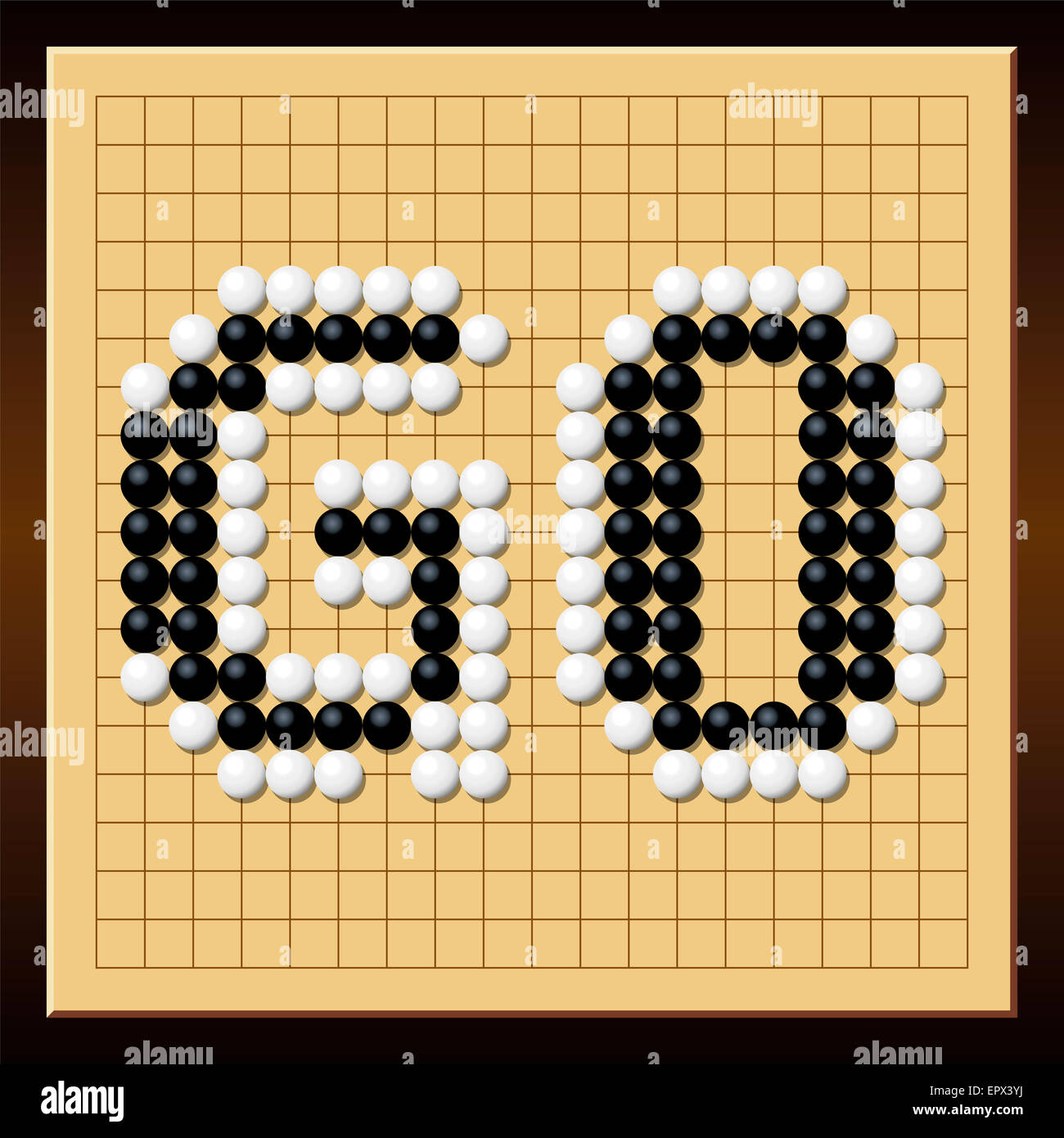 Vaya juego donde los juegos en blanco y negro piedras forman la palabra GO. Foto de stock