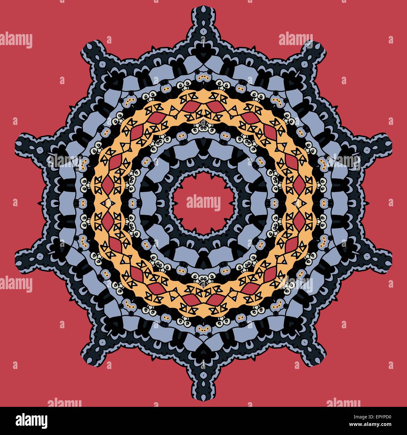 Mandala en rojo. Patrón Tribal Ornamental redonda Ilustración del Vector