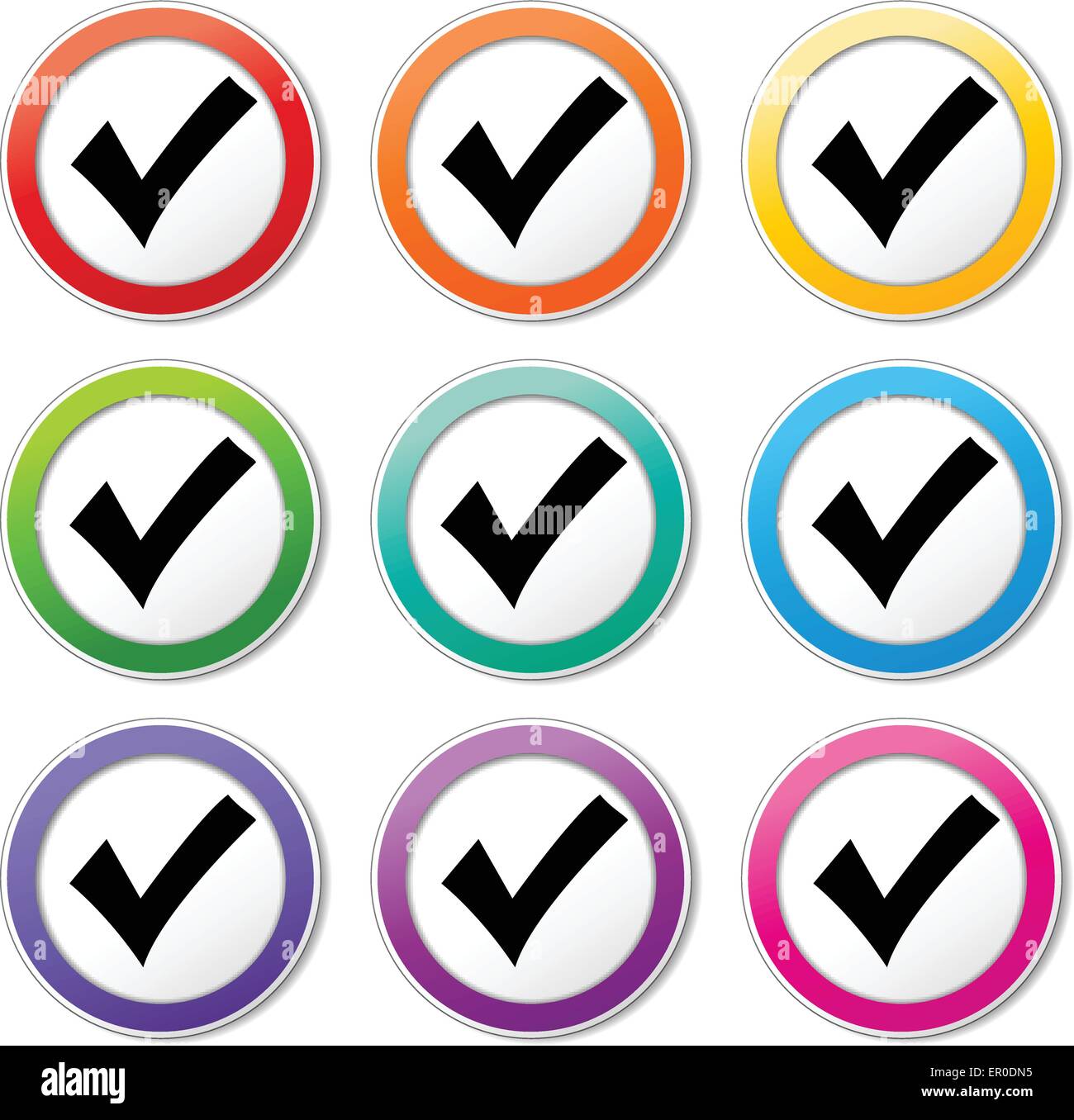 Ilustración de la marca de verificación iconos distintos colores ajustados Ilustración del Vector