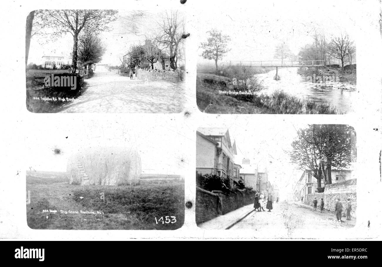 La Piedra Grande - Carretera Ingleton &Amp; Puente Shakey, Bentham, cerca de Clapham, Yorkshire, Inglaterra. 1910 Multiview Foto de stock