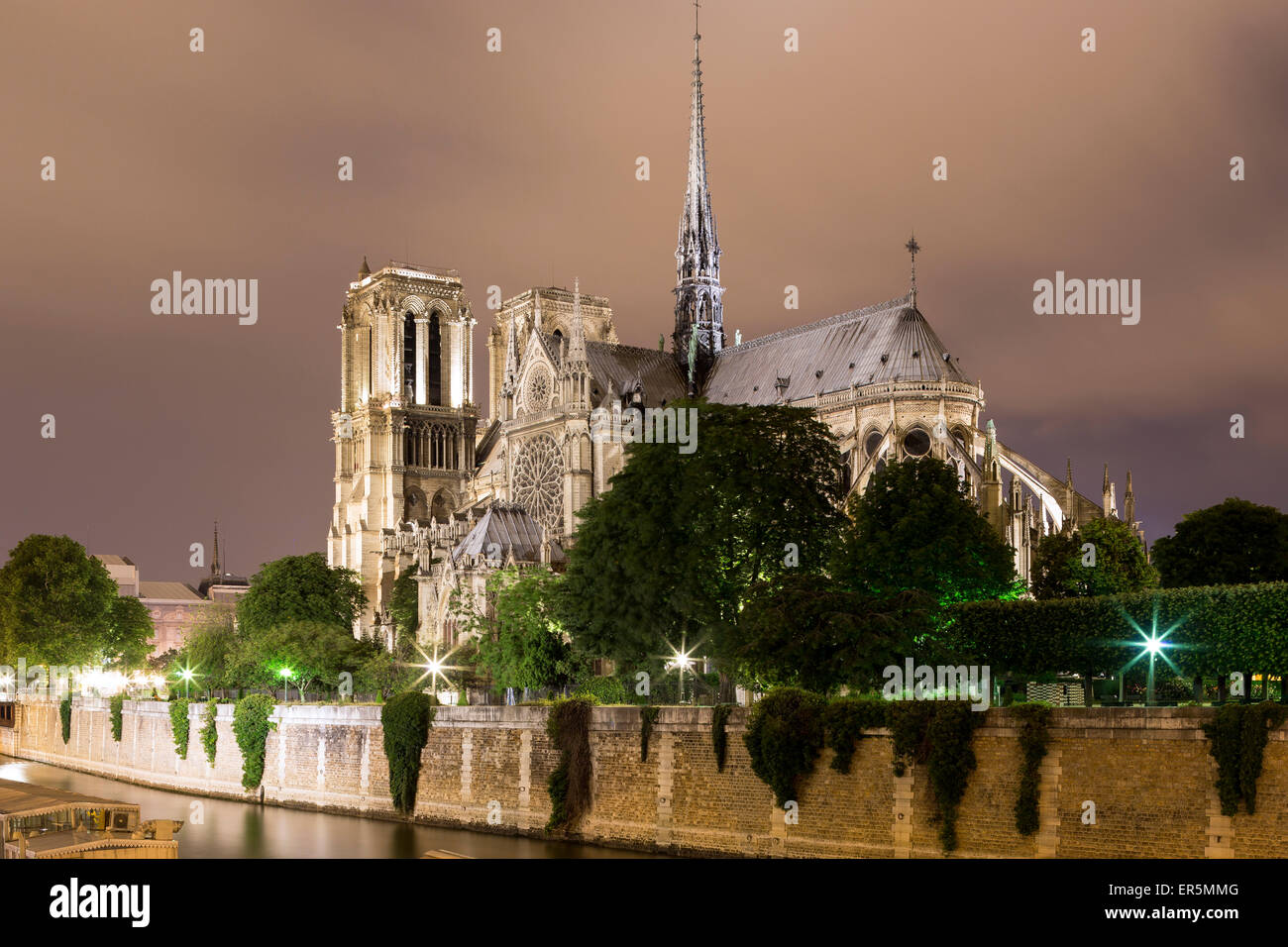 Catedral de Notre-Dame de París, Ile de la Cité, París, Francia, Europa, sitios del Patrimonio Mundial de la UNESCO banco de Sena entre el Pont de Foto de stock