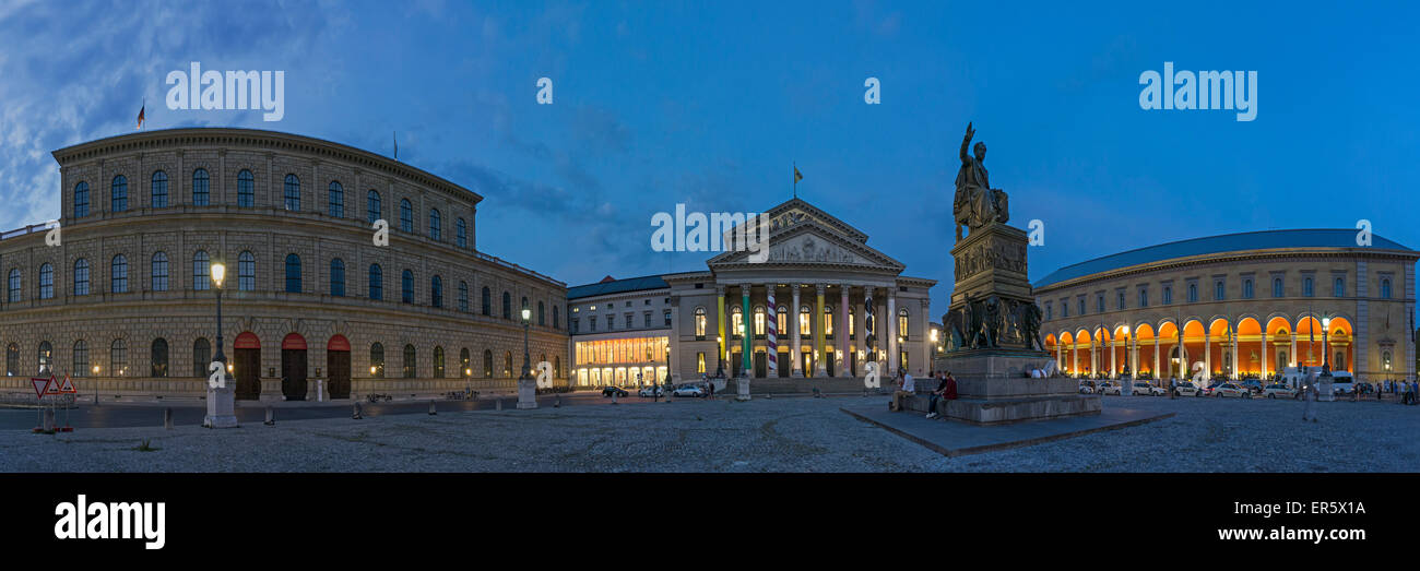 Panorámica de 360 grados, el Teatro Nacional, la Ópera Estatal bávara Max-Joseph-Platz, Munich, Baviera, Alemania Foto de stock