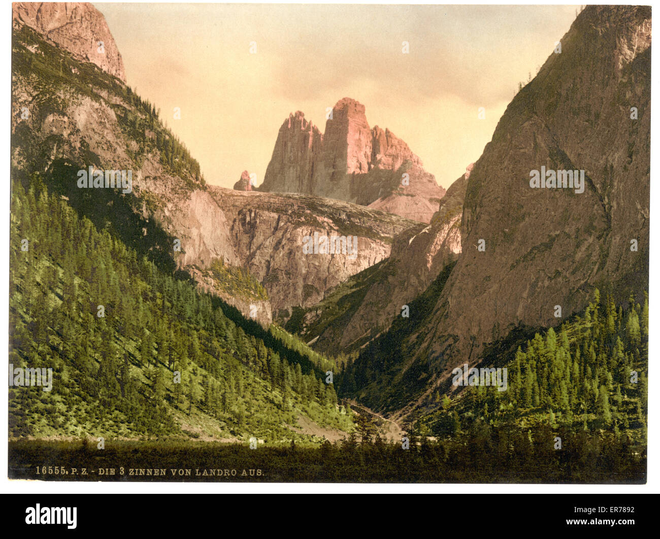 Landro, las Tres Torres (es decir, Drei Zinnen), Tirol, Austria-Hungría. Fecha entre ca. 1890 y ca. 1900. Foto de stock
