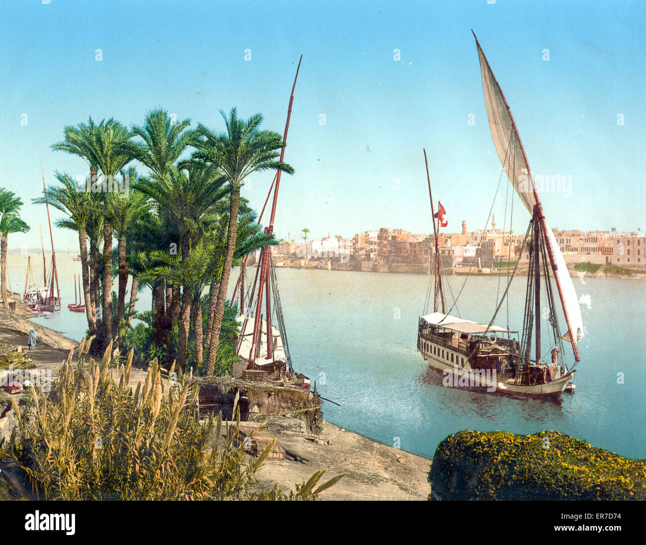 Velero en el Nilo, El Cairo, Egipto. Fecha entre ca. 1890 y ca. 1900. Foto de stock