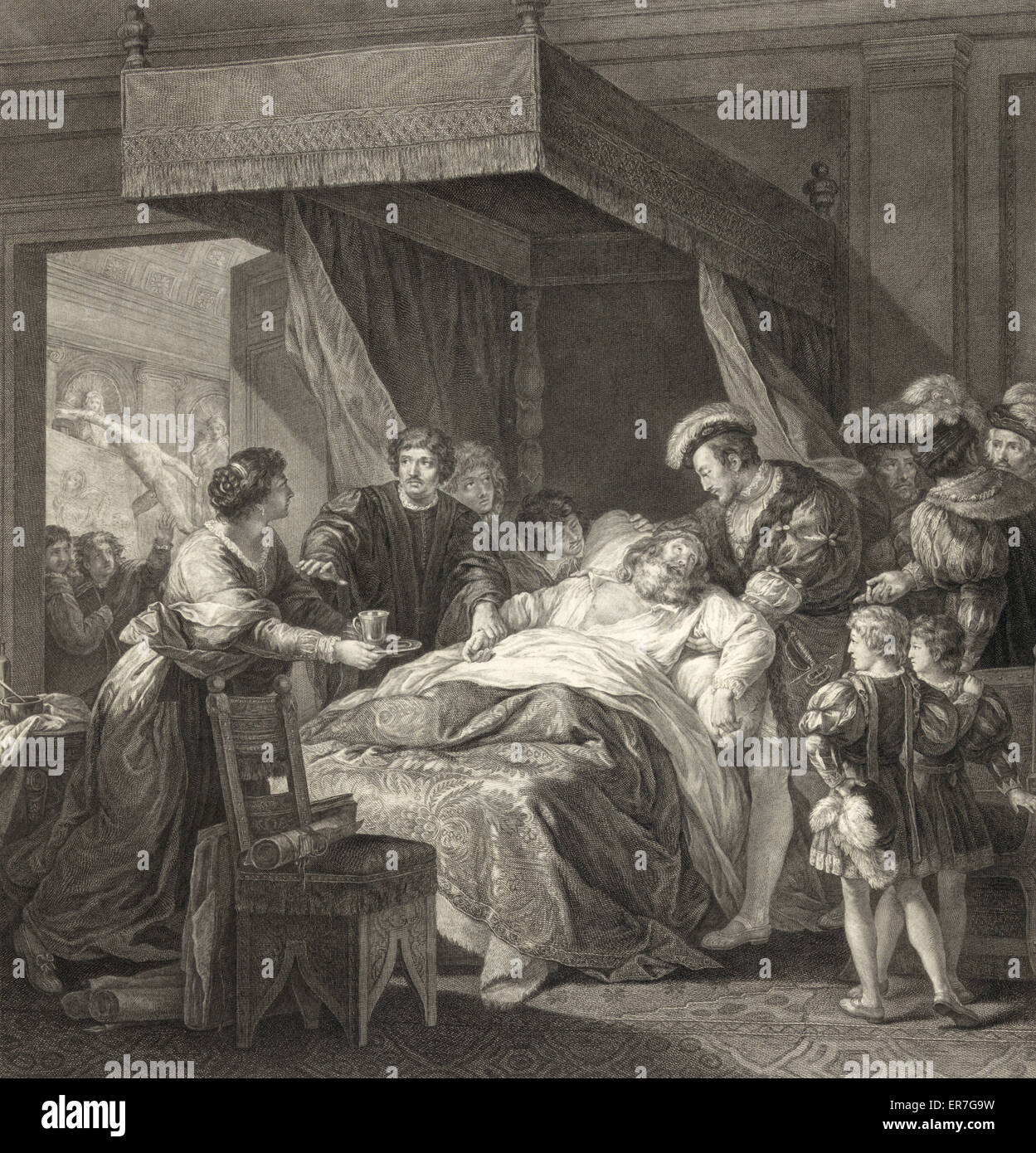 Leonardo da Vinci lecho de muerte escenas muriendo dormitorio Foto de stock