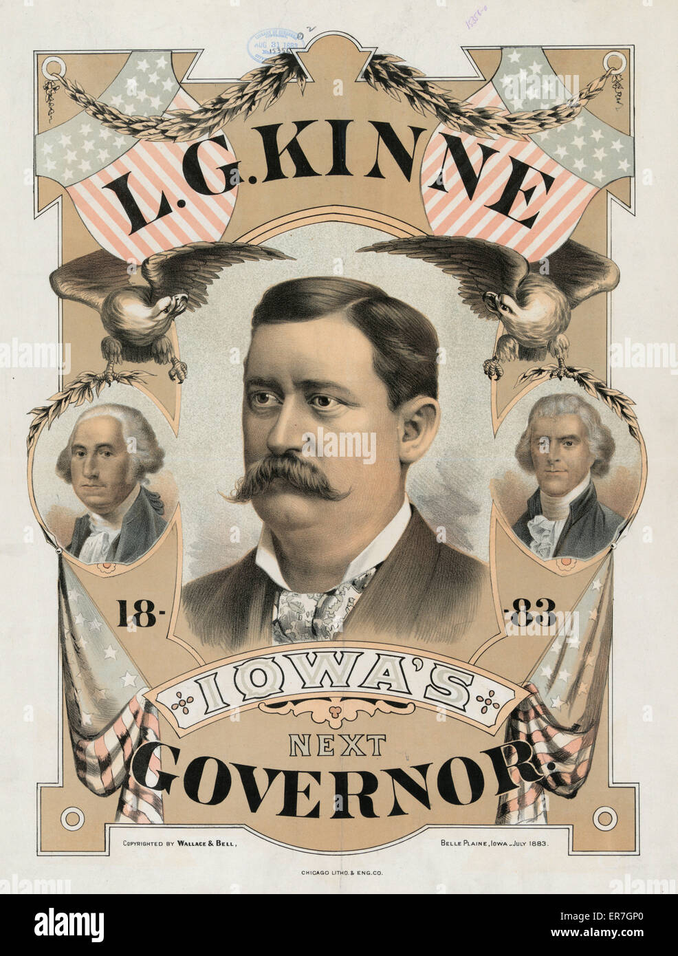 L.G. Kinne del próximo gobernador de Iowa. Fecha c1883 el 31 de agosto. Foto de stock