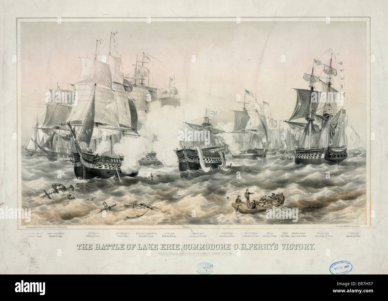 La batalla del lago Erie, Commodore O.H. El Perry's victoria. Fecha c1878. Foto de stock