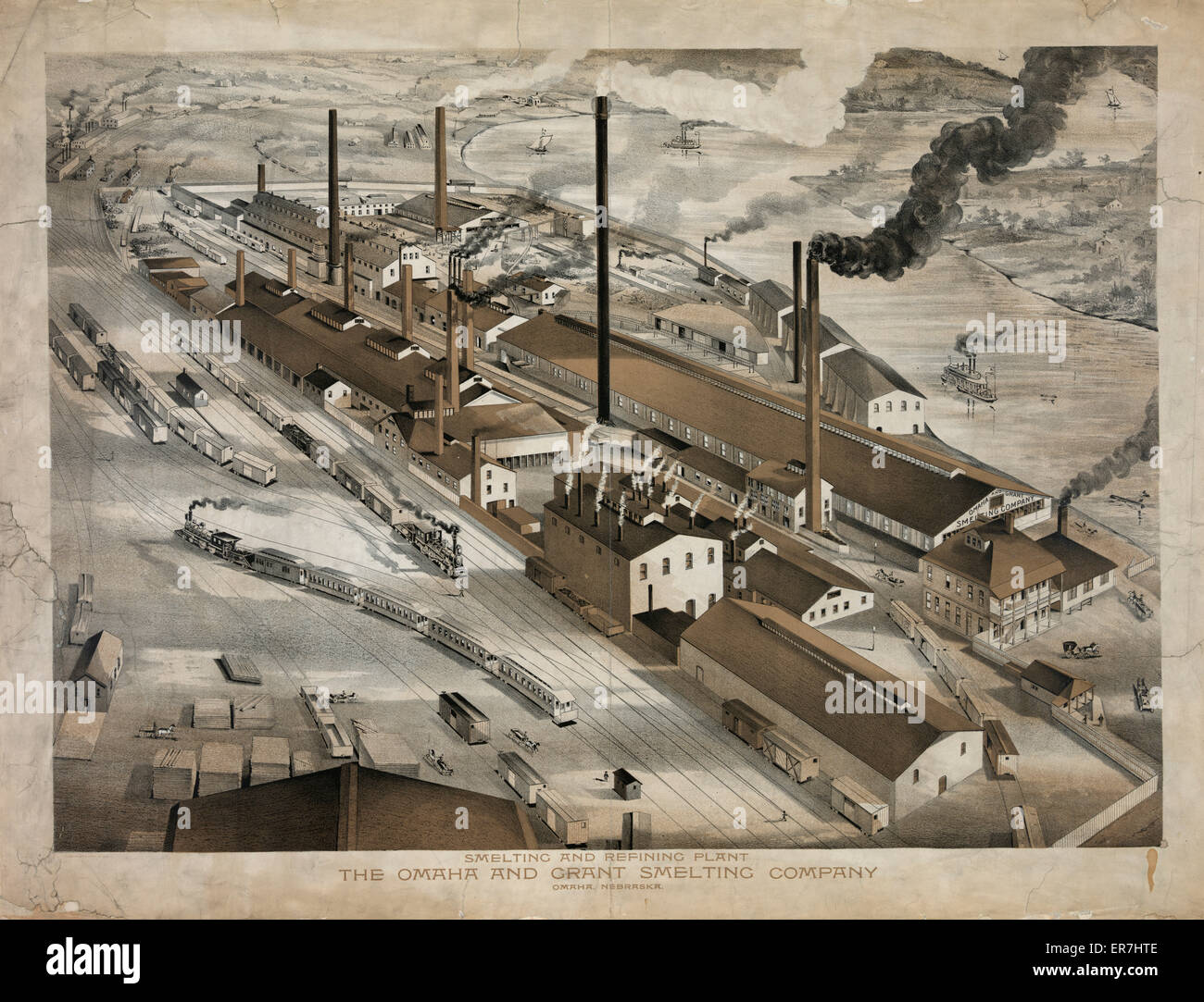 Planta de fundición y refinación, Omaha and Grant Smelting Co Foto de stock