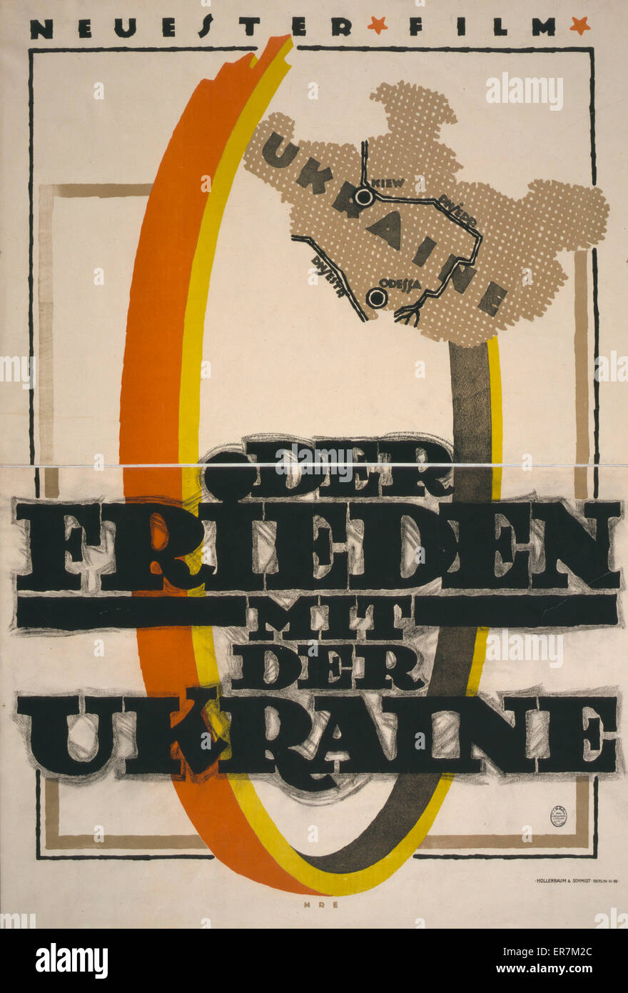 Der Frieden mit der ucrania. Neuester Film. Cartel muestra un mapa estilizado de Ucrania y parte de un gran anillo(?). El texto es el título de la película. La fecha de 1918. Foto de stock