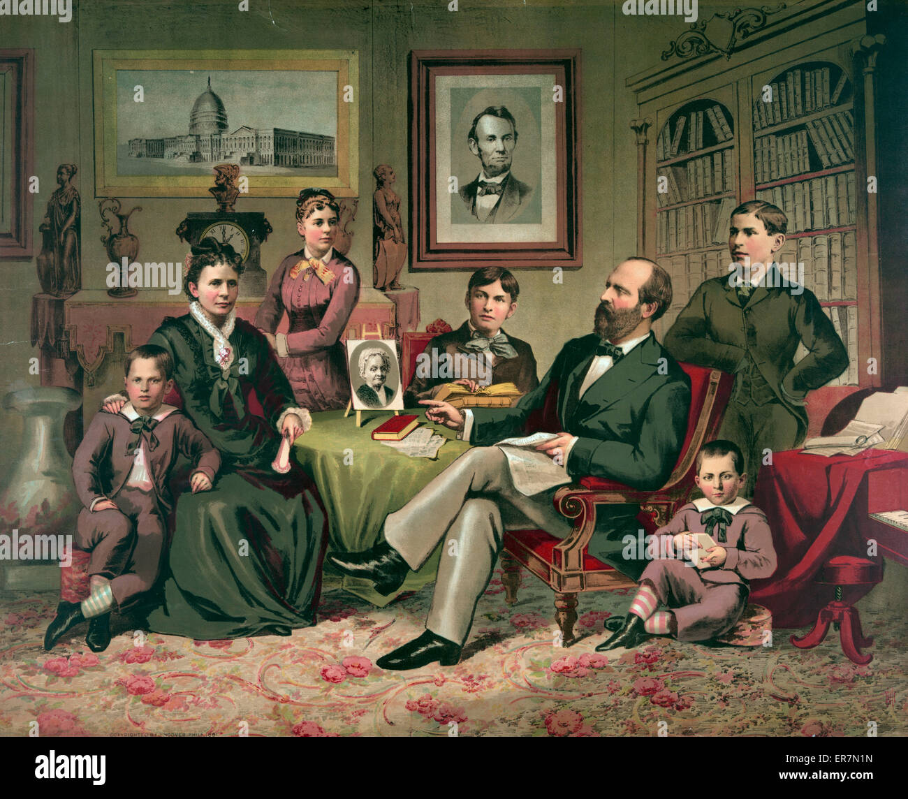 El Presidente Garfield y familia. Fecha c1882 del 24 de enero. Foto de stock