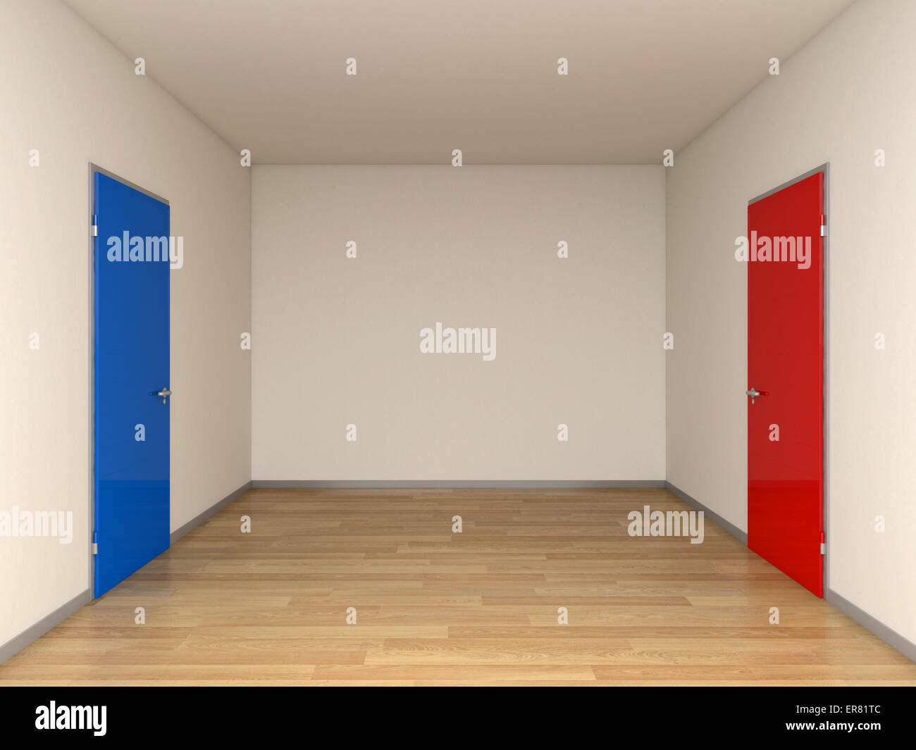 Las puertas de color rojo y azul de la imagen 3D. Foto de stock