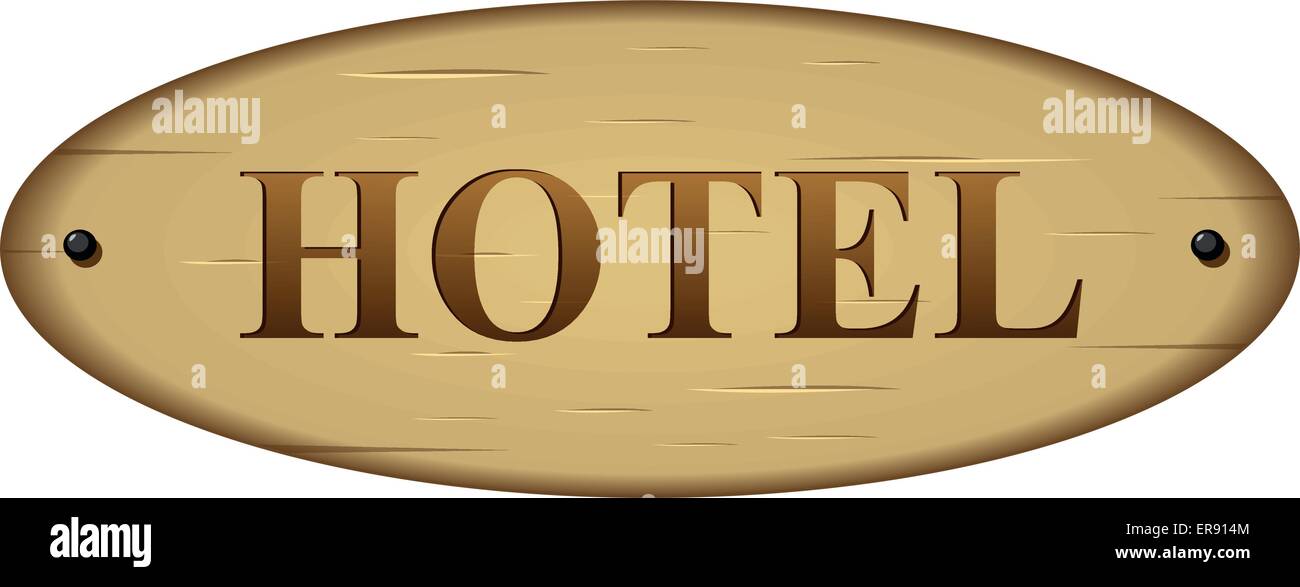Ilustración vectorial del hotel grabado signo de madera Ilustración del Vector