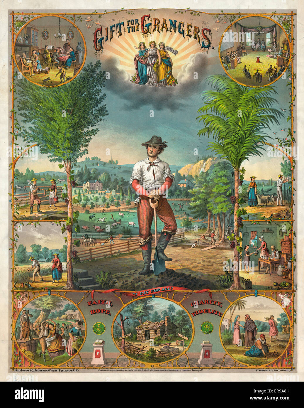 Regalo para el grangers. Impresión Promocional para Grange miembros mostrando escenas de la agricultura y de la vida agrícola. Fecha c1873. Foto de stock