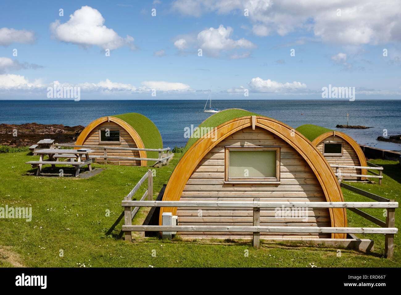 Camping cabañas Cushendall Condado de Antrim Reino Unido Irlanda del Norte Foto de stock