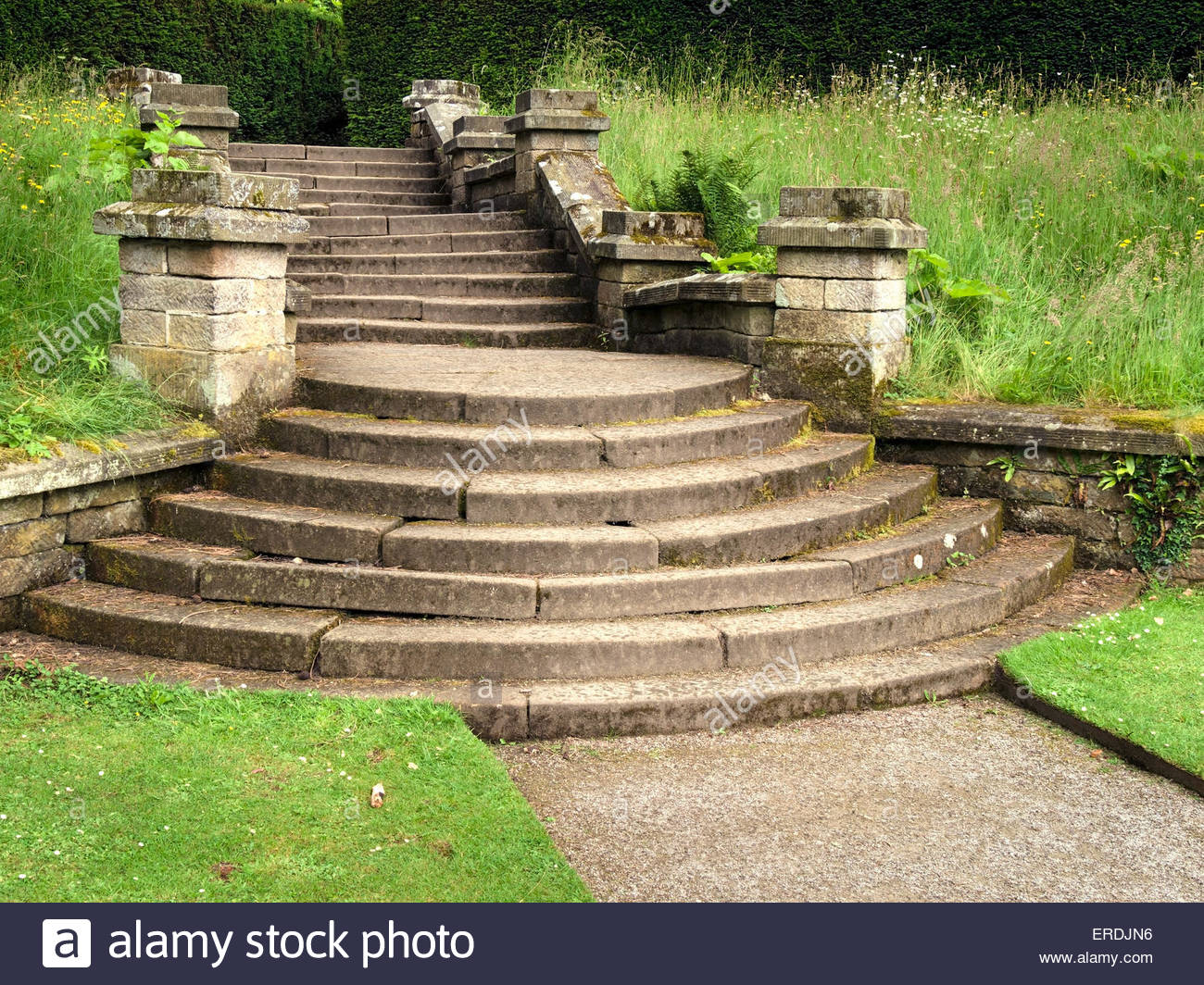 Escaleras De Piedra Ornamentada Curvo En Jardines Chatsworth Derbyshire Inglaterra Reino Unido Fotografia De Stock Alamy