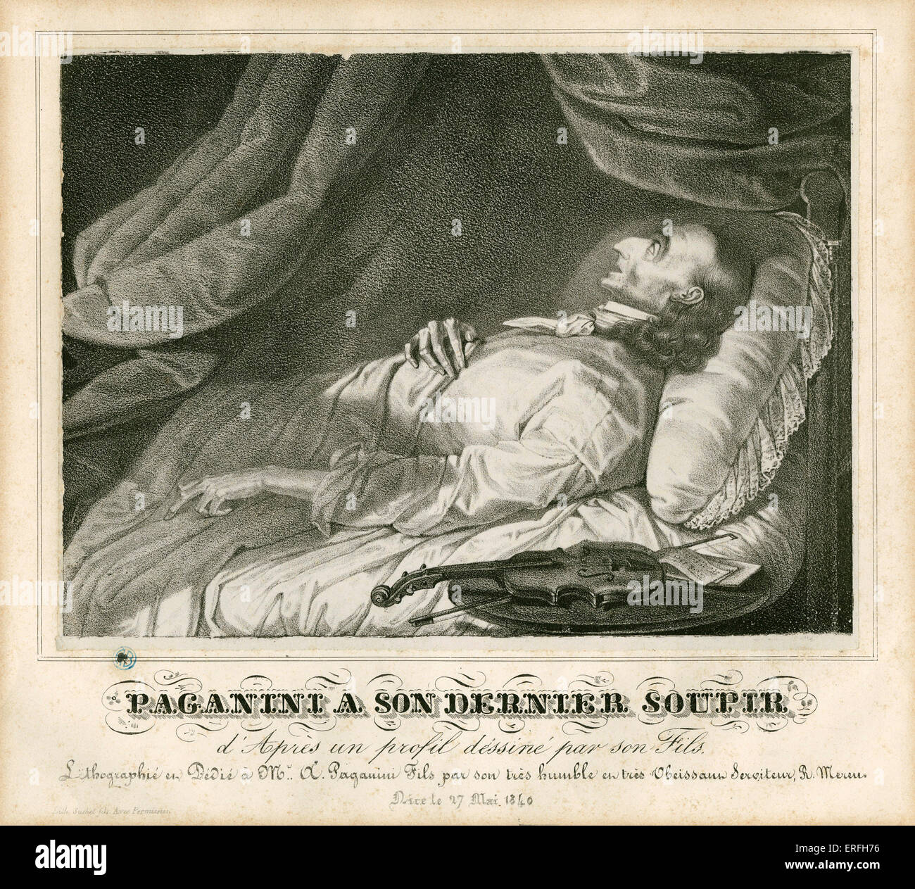 Niccolo Paganini Retrato Del Violinista Y Compositor Italiano En Su Lecho De Muerte 1840 Titulado El Paganini Un Hijo Dernier Soupir Fotografia De Stock Alamy