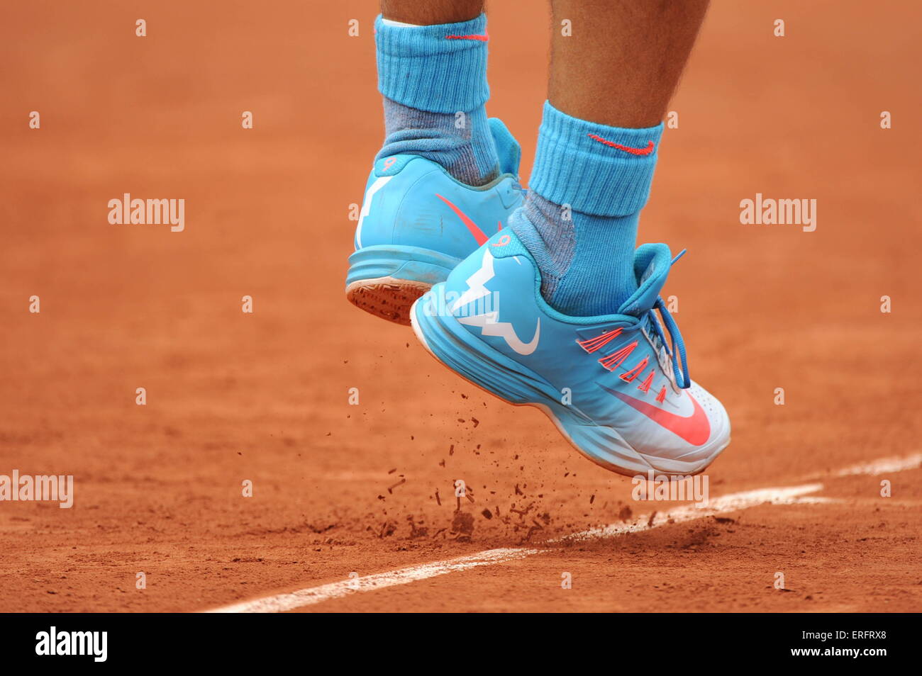 Ilustración chaussures Rafael NADAL/NIKE - 28.05.2015 - Jour 5 - Roland Garros 2015.Foto : Nolwenn Le Gouic/Icon Sport de stock