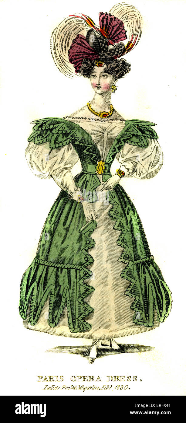 París caminando vestir desde 1830 - Escudo de moda. Desde Señoras Pocket Magazine Febrero 1830. Foto de stock