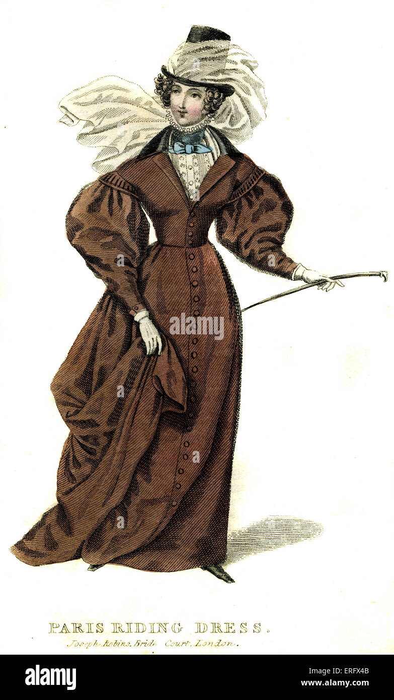 París vestido de equitación desde 1830 - Escudo de moda. Desde Señoras Pocket Magazine Junio1830. Foto de stock