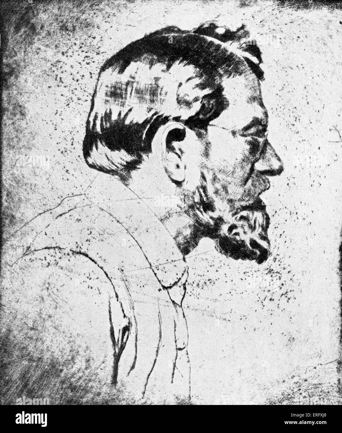 Emil Orlik - autorretrato dibujado en 1910. Artista checo, grabador y lithographer: 21 de julio de 1870 - 28 de septiembre de 1932 Foto de stock