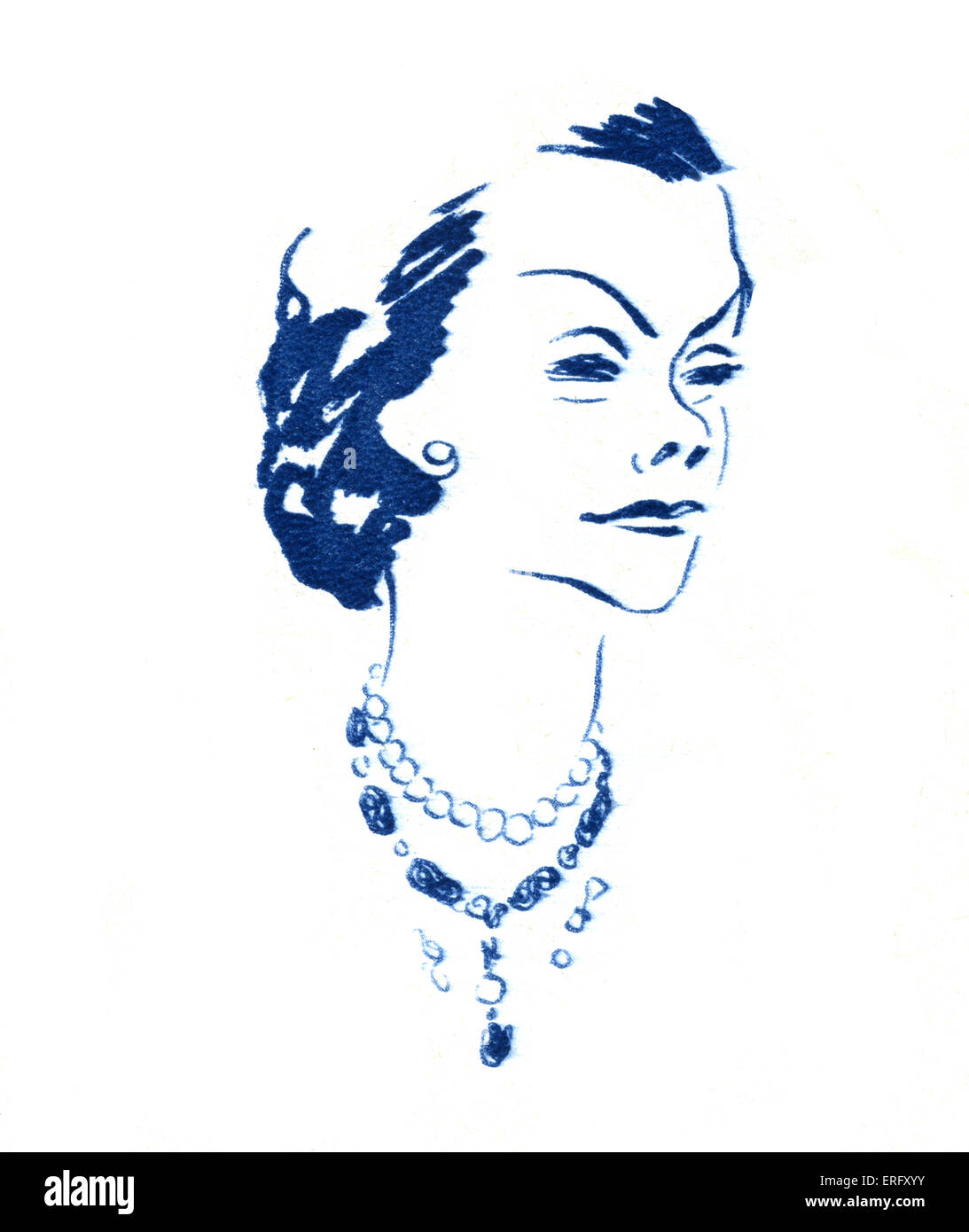 La moda francesa, el dibujo del diseñador de moda francés, Coco Chanel. Reportaje titulado "Les grands couturier et leur Foto de stock
