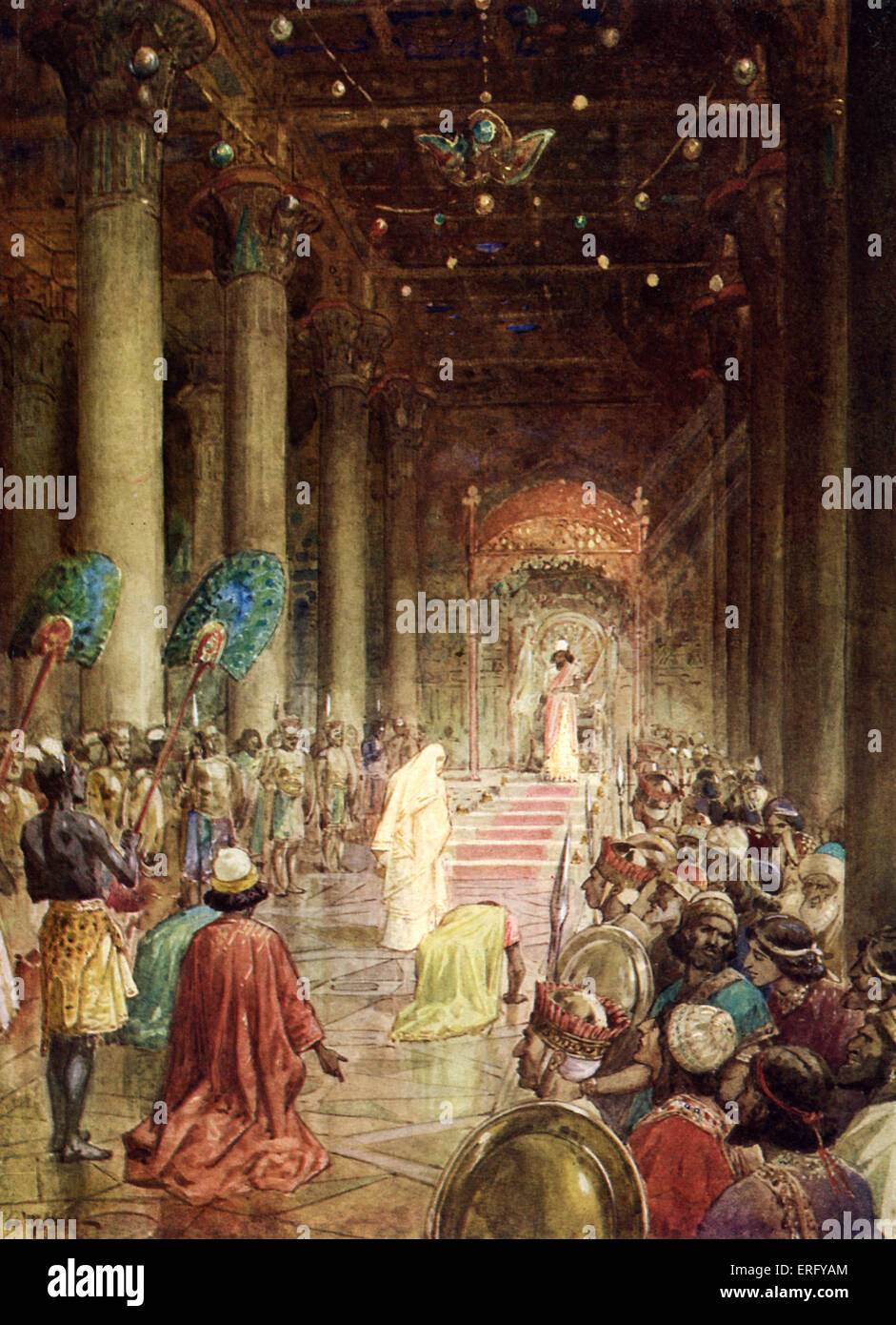 La reina de Sabá viene a visitar la corte del rey Salomón. I Reyes 10: 1-2.  