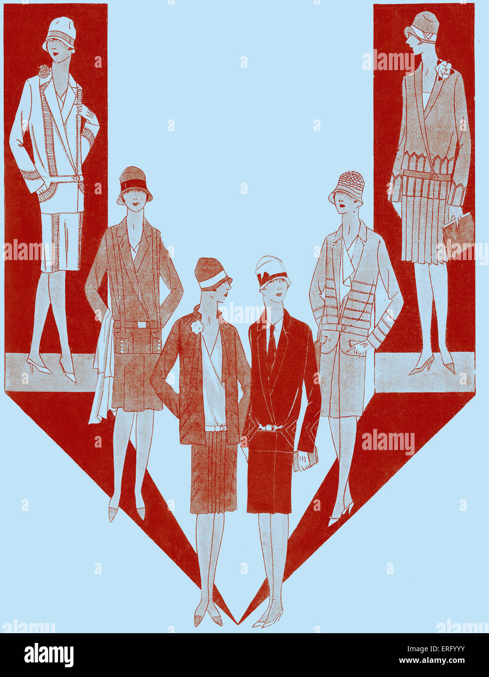 Blusas de moda y las dos piezas , otoño 1927 . Diseños para veinte años de modas. Foto de stock