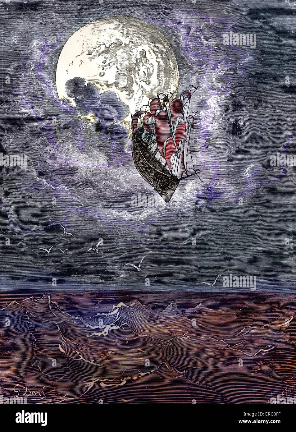 Las sorprendentes aventuras del barón de Münchausen: grabado de Gustave  Doré.Viaje a la luna, el Barón Münchausen 's nave, barrió Fotografía de  stock - Alamy