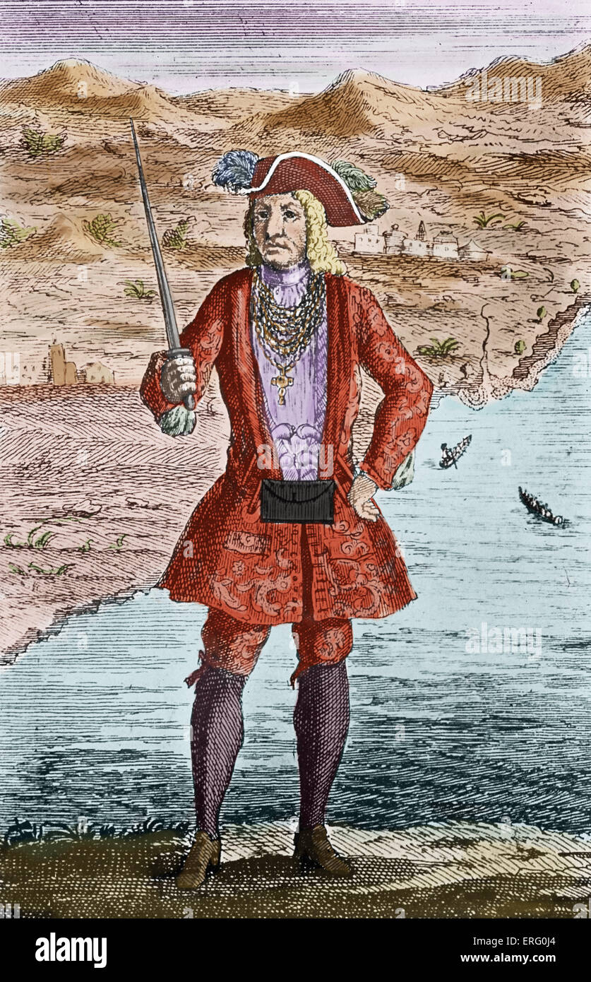 'Capitán Bartholomew Roberts', grabado. CBR: buccaneer galesa conocida como Black Bart (aunque no en su vida), él era muy Foto de stock