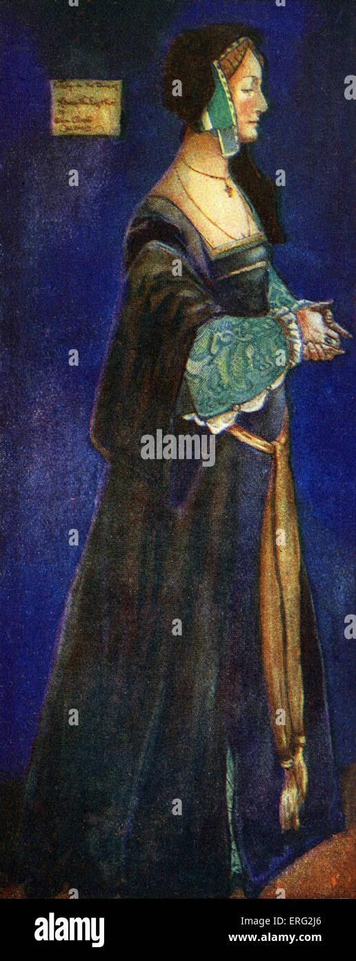 Mujer 's traje en reinado de Enrique VIII (1509- 1547). Llevaba un cuello  cuadrado, pesado vestido con una larga tela con lengüeta y correa  Fotografía de stock - Alamy